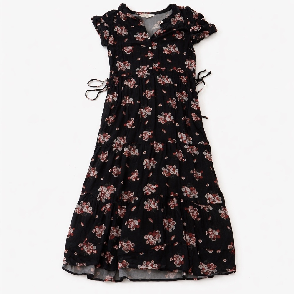 Loft Navy Floral Short Sleeve Button-Front Midi Dress 6